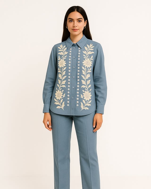 Azure Meadow Denim-Style Set