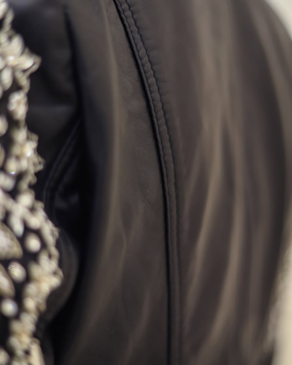 Black Leather Jacket embellished with detailed beadwork