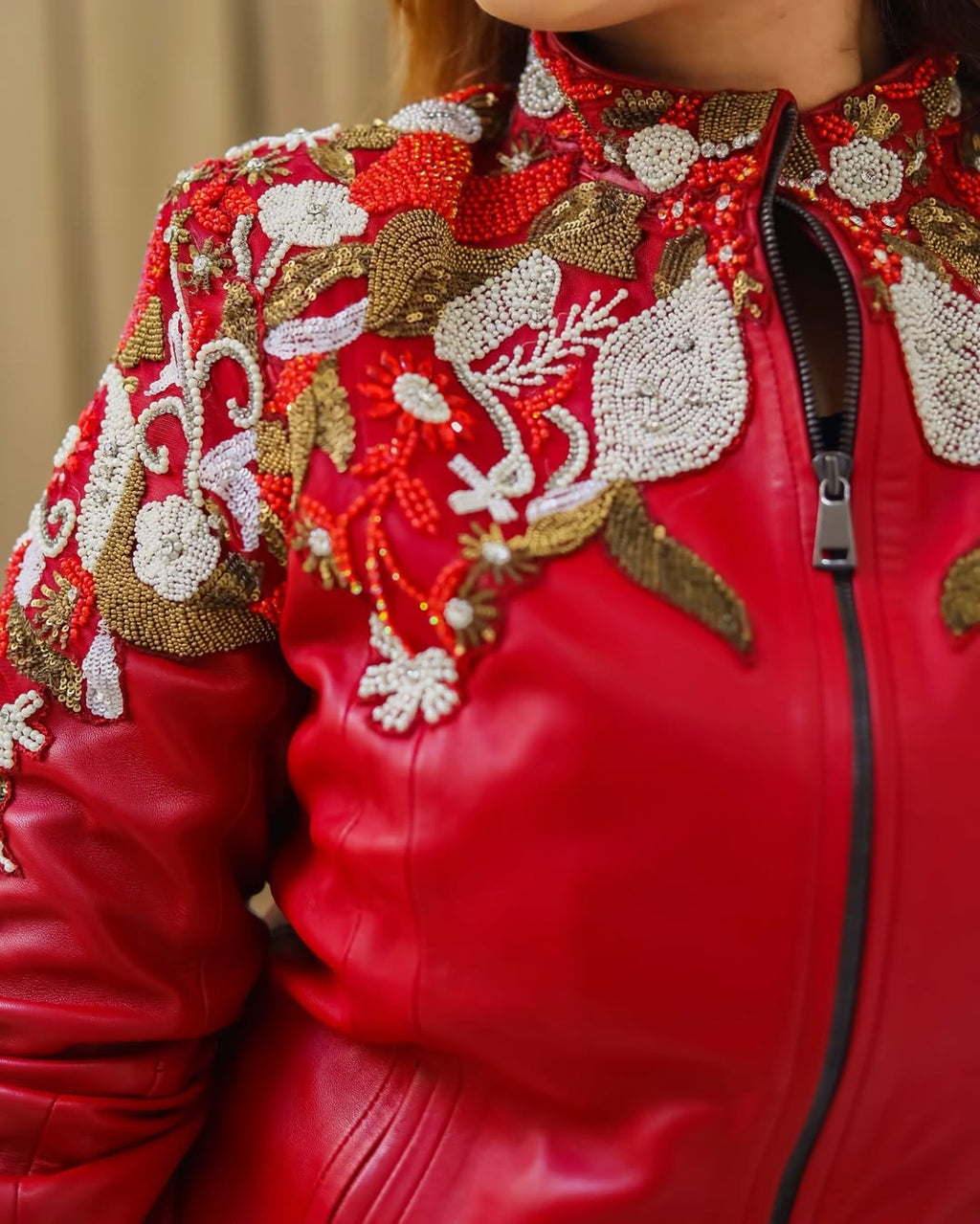 Embellished Ruby Statement Jacket